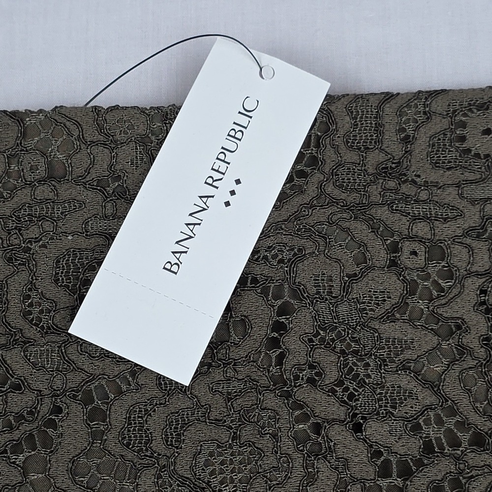 NWT Banana Republic Lace Pencil Skirt Women 6 Olive Green Scalloped Hem Cotton - Picture 6 of 7